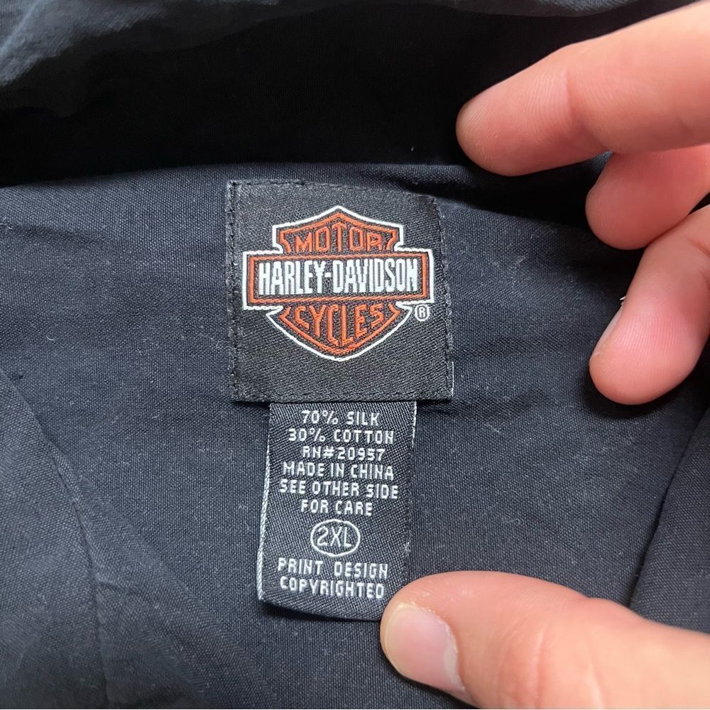 Harley Davidson Embroidered Shirt Mens Size XXL Black Vintage SILK RARE - Picture 7 of 9